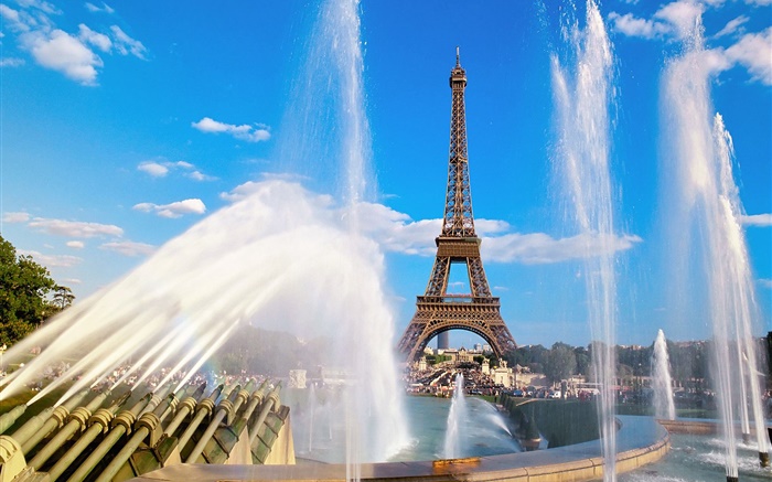 法國艾菲爾鐵塔，巴黎，噴泉，水 桌布 圖片