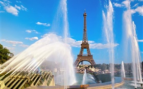 法國艾菲爾鐵塔，巴黎，噴泉，水