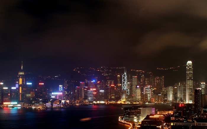 香港美麗的夜景，城市，高樓林立，燈光，海 桌布 圖片