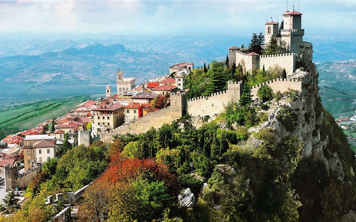 意大利，鎮，山，城，城堡，懸崖 桌布 圖片