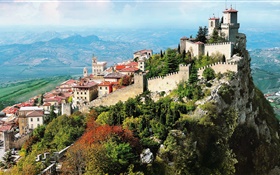 意大利，鎮，山，城，城堡，懸崖