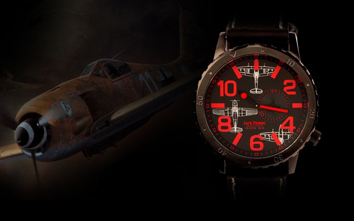 傑克·皮埃爾手錶，飛機，紅色 桌布 圖片