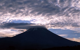 日本，富士山，雲，黃昏 高清桌布