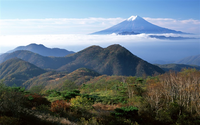 日本自然景觀，富士山，山，雲 桌布 圖片