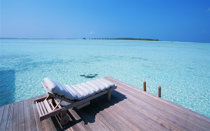 馬爾代夫，碼頭，椅子，海 桌布 圖片