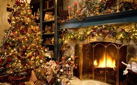 聖誕快樂，球，裝飾，壁爐，燈，溫暖