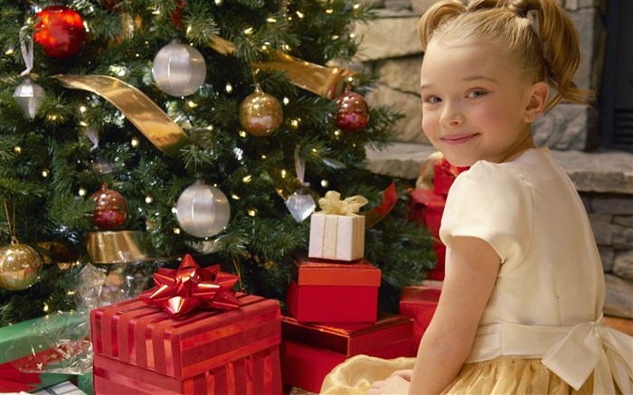 聖誕快樂，微笑兒童女孩，禮品 桌布 圖片