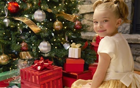 聖誕快樂，微笑兒童女孩，禮品