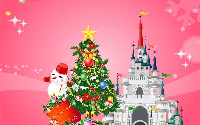 聖誕快樂，矢量設計，樹，雪人，禮物，城堡 桌布 圖片