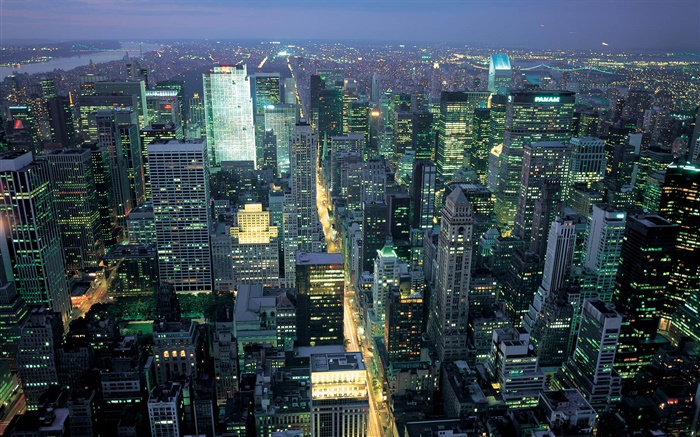 美國紐約，城市景觀，夜晚，燈光，摩天大樓 桌布 圖片