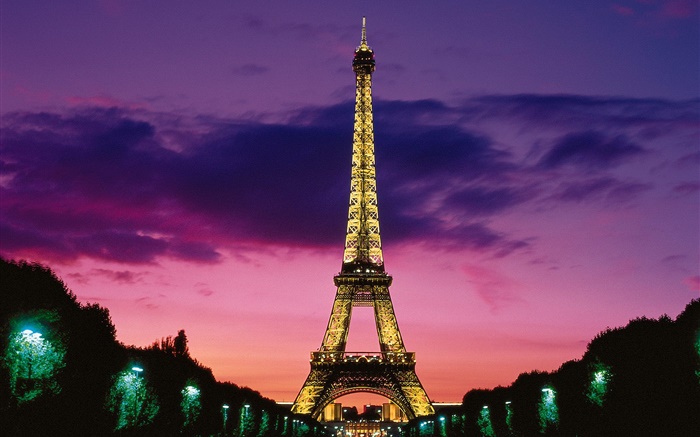 夜景艾菲爾鐵塔，燈光，巴黎，法國 桌布 圖片