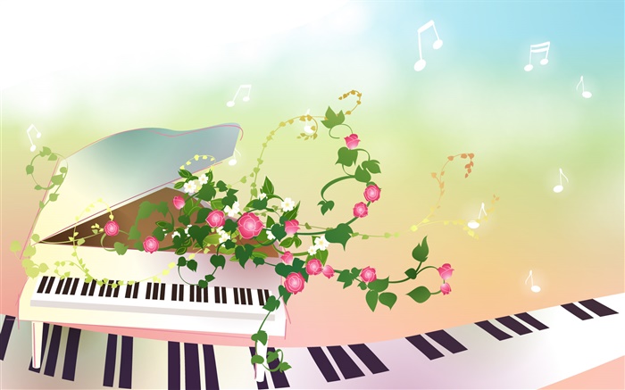 鋼琴，鮮花，創意，矢量設計 桌布 圖片