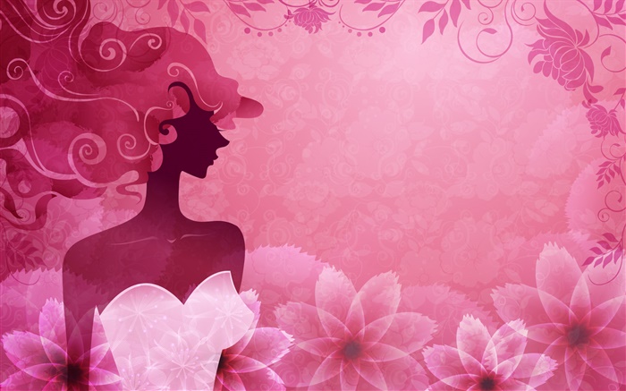 粉紅色的背景，矢量時尚女孩，花卉，設計 桌布 圖片