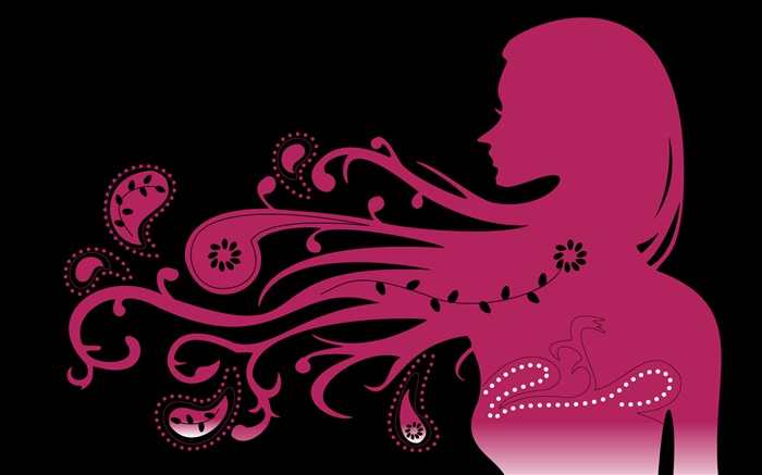 粉紅風格女孩，頭髮飛揚，矢量創意設計 桌布 圖片