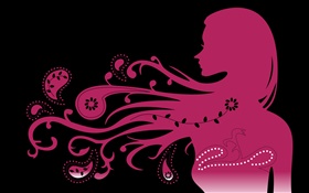 粉紅風格女孩，頭髮飛揚，矢量創意設計 高清桌布