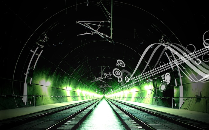 鐵路，通道，綠色照明，創意設計 桌布 圖片