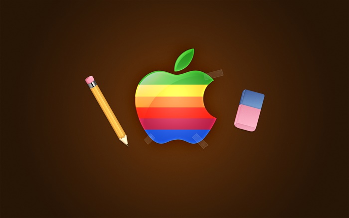 彩虹蘋果標誌，鉛筆，橡皮 桌布 圖片