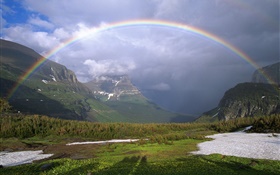 彩虹，山，樹，草，雲 高清桌布