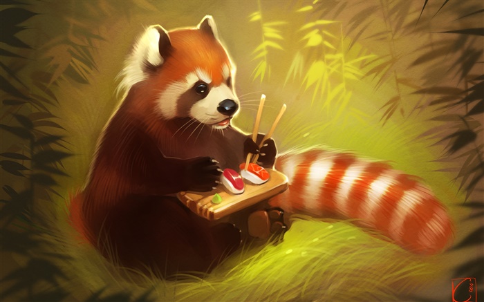 小熊貓吃的食物，壽司，熊，繪畫創意 桌布 圖片