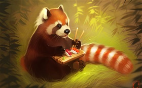 小熊貓吃的食物，壽司，熊，繪畫創意 高清桌布