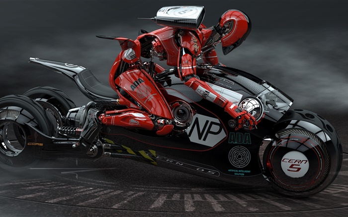 機器人駕駛摩托車，高科技 桌布 圖片