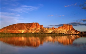 岩石山脈，湖泊，水中的倒影，澳大利亞 高清桌布
