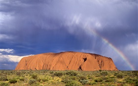 岩石山，草地，沙漠，澳大利亞