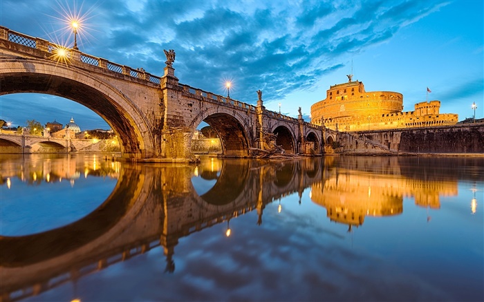 羅馬，意大利，梵蒂岡，橋樑，河流，黃昏 桌布 圖片