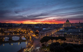 羅馬，意大利，梵蒂岡，傍晚，夕陽，房屋，河流，橋樑