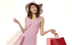 購物的女孩，粉紅色的衣服