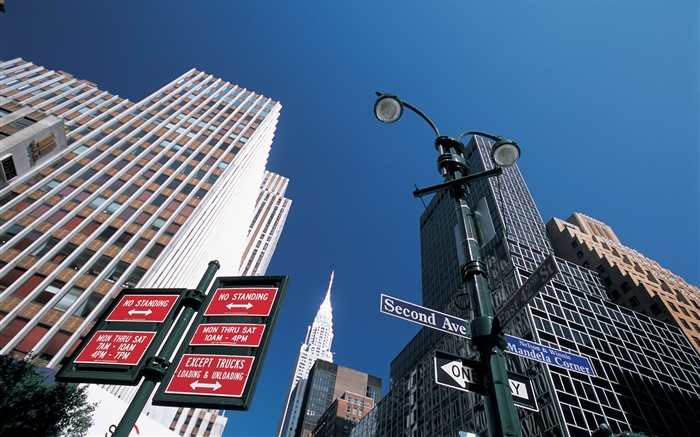 路標，摩天大樓，美國紐約 桌布 圖片