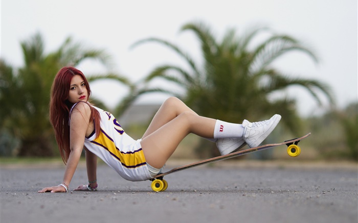 滑板，道路，體育的女孩 桌布 圖片