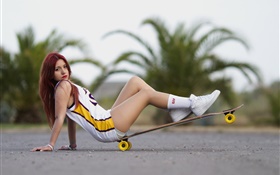 滑板，道路，體育的女孩 高清桌布