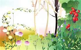 春天為主題，樹木，樹葉，漿果，矢量圖片 高清桌布