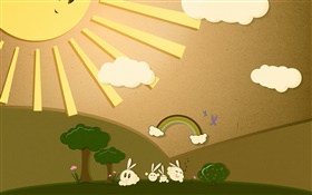 太陽，兔，彩虹，藝術設計 高清桌布