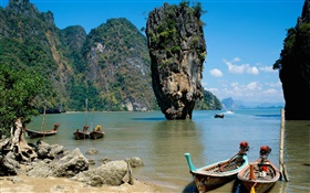 泰國風光，海，海岸，船，懸崖，岩石