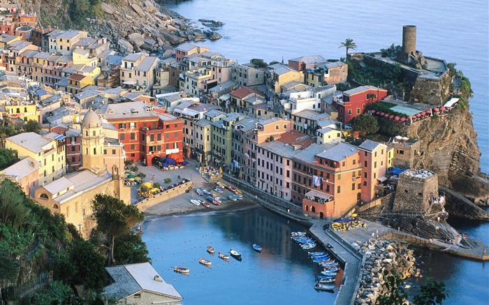 意大利五漁村的頂視圖 桌布 圖片