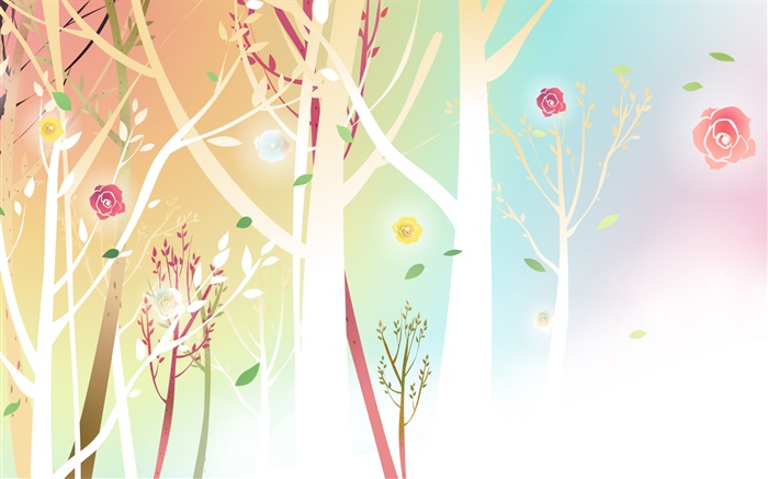 樹木，花草，春天，矢量設計 桌布 圖片