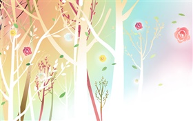 樹木，花草，春天，矢量設計