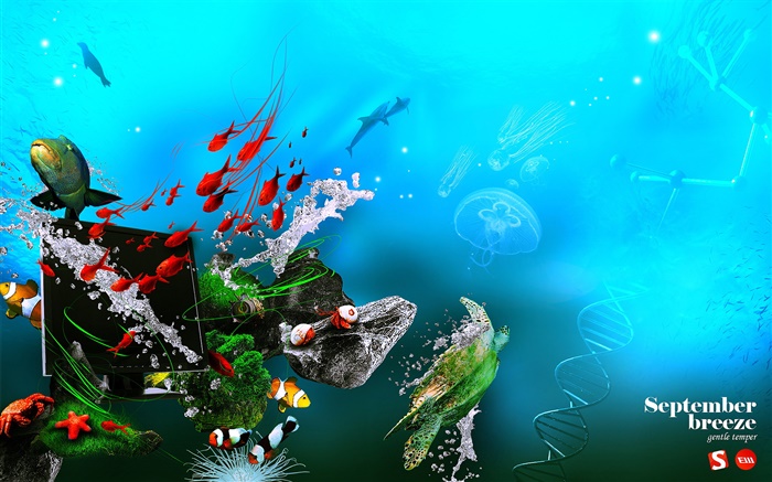 水下，海，魚，監控，DNA，創意設計 桌布 圖片