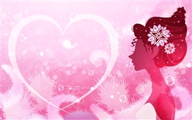 矢量設計的女孩，粉紅色的風格，愛心臟 高清桌布