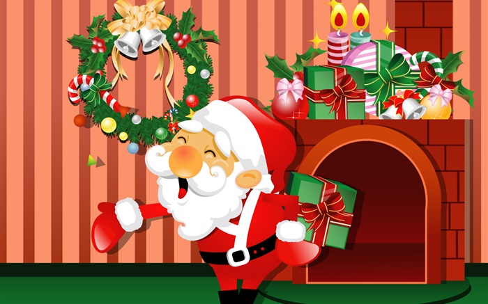 矢量圖片，聖誕節，聖誕老人，禮物，蠟燭 桌布 圖片