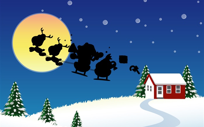 矢量圖片，聖誕主題，房子，雪，月亮 桌布 圖片