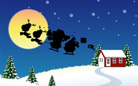 矢量圖片，聖誕主題，房子，雪，月亮 高清桌布