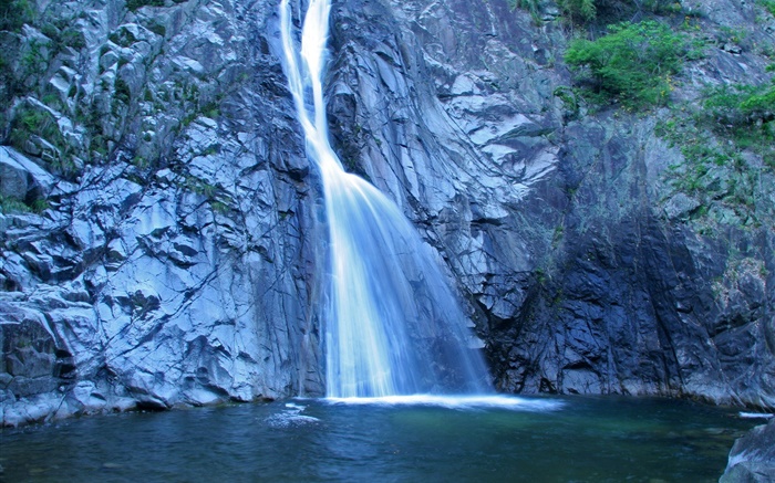 瀑布，岩石，池塘，北海道，日本 桌布 圖片