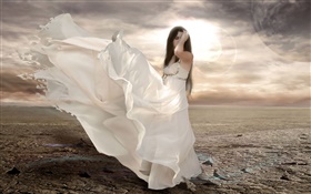白色連衣裙的女孩幻想，風吹，日曬