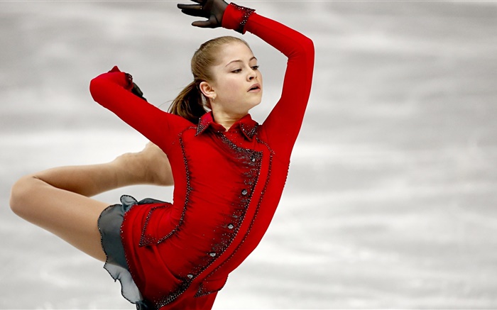 尤利婭·利普尼茨卡婭，花樣滑冰，紅色禮服 桌布 圖片