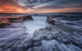 澳大利亞，新南威爾士州皇家國家公園，海岸，海，岩石，黎明 高清桌布