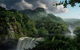 美麗的風景，瀑布，高山，植物 高清桌布