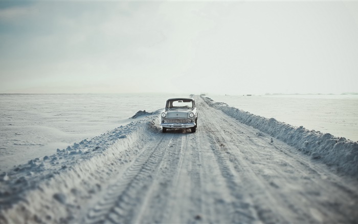 汽車，道路，雪，復古風格 桌布 圖片